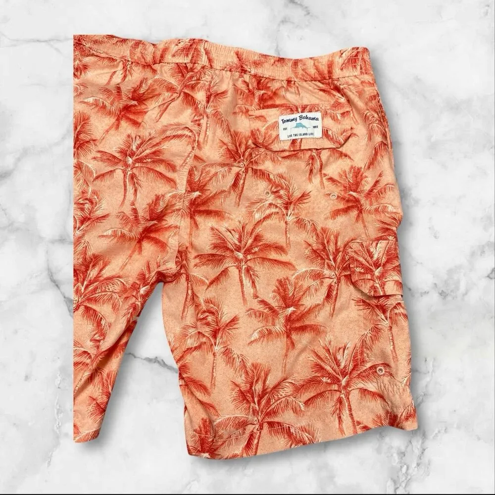 Tommy Bahama Swim Shorts‎ Mens Large  Palm Tree Lined Swimmer Beach Surfer